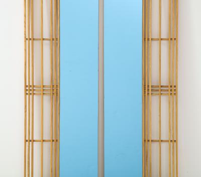 Ettore Sottsass Ettore Sottass Style Oak And Blue Glass Two Piece Mirror