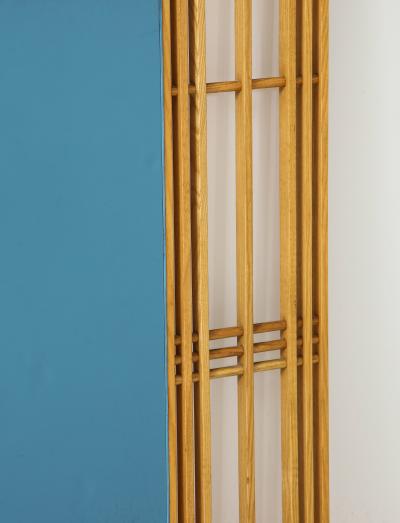 Ettore Sottsass Ettore Sottass Style Oak And Blue Glass Two Piece Mirror