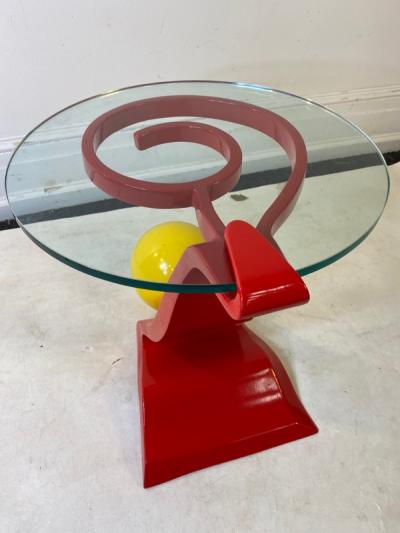 Ettore Sottsass ITALIAN POST MODERN MEMPHIS ENAMELED RED AND YELLOW METAL TABLE