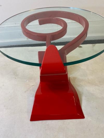 Ettore Sottsass ITALIAN POST MODERN MEMPHIS ENAMELED RED AND YELLOW METAL TABLE