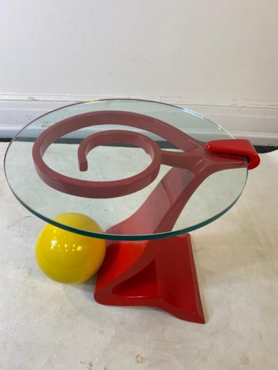 Ettore Sottsass ITALIAN POST MODERN MEMPHIS ENAMELED RED AND YELLOW METAL TABLE