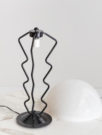 Ettore Sottsass Memphis Style Metal Squiggle Table Lamp With Acrylic Dome Shade