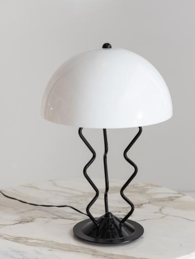 Ettore Sottsass Memphis Style Metal Squiggle Table Lamp With Acrylic Dome Shade