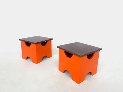 Ettore Sottsass Pair of Mid Century Modern Orange Dado Stools by Ettore