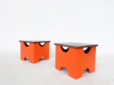 Ettore Sottsass Pair of Mid Century Modern Orange Dado Stools by Ettore