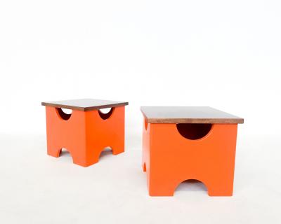 Ettore Sottsass Pair of Mid Century Modern Orange Dado Stools by Ettore