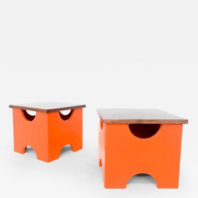 Ettore Sottsass Pair of Mid Century Modern Orange Dado Stools by Ettore