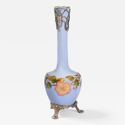 Eug ne Feuill tre Art Nouveau Silver and Enamel Vase by Feuillatre