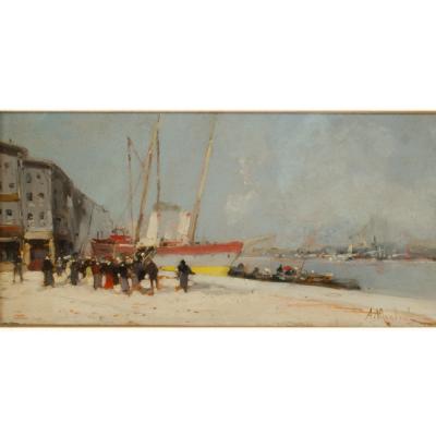 Eug ne Galien Laloue A Michel Eugene Galien Laloue French 1854 1941 Harbor During Day