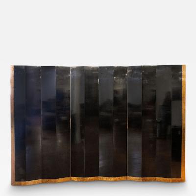 Eug ne Printz Black Lacquer and Patinated Metal Mounted Paneled Three Part Screen