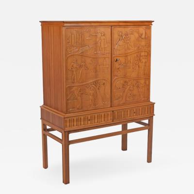 Eugen H glund Eugen H glund Carved Cabinet 1950s in Vetlanda Sweden