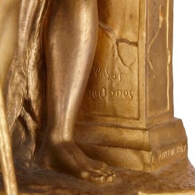 Eugene Aizelin Louis XVI style ormolu and rouge griotte marble clock set