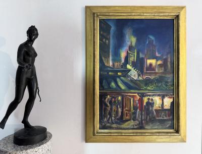 Eugene Camille Fitsch Moody Old New York at Night Entrance to the El