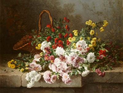 Eugene Claude A large floral still life painting by Eugene Claude 1884