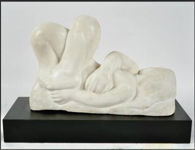 Eugene Gauss 1905 1988 Marble Sculpture of Reclining Nude dated 1978