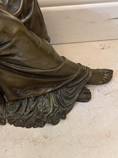 Eugene Laurent CLASSICAL WOMAN IN DRAPED GOWN WITH HARP BRONZE BY EUGENE LAURENT