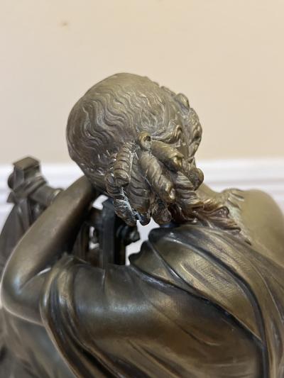 Eugene Laurent CLASSICAL WOMAN IN DRAPED GOWN WITH HARP BRONZE BY EUGENE LAURENT