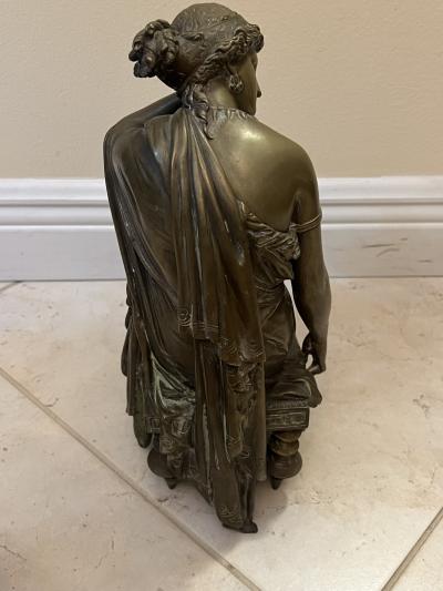 Eugene Laurent CLASSICAL WOMAN IN DRAPED GOWN WITH HARP BRONZE BY EUGENE LAURENT