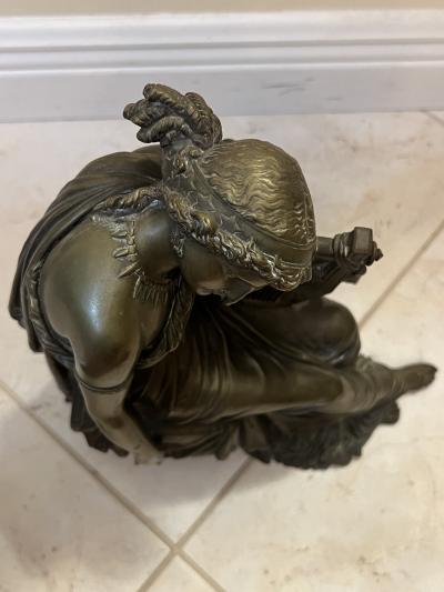 Eugene Laurent CLASSICAL WOMAN IN DRAPED GOWN WITH HARP BRONZE BY EUGENE LAURENT