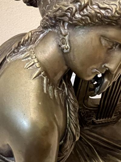 Eugene Laurent CLASSICAL WOMAN IN DRAPED GOWN WITH HARP BRONZE BY EUGENE LAURENT