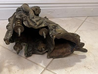 Eugene Laurent CLASSICAL WOMAN IN DRAPED GOWN WITH HARP BRONZE BY EUGENE LAURENT