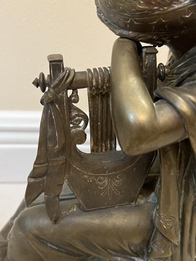 Eugene Laurent CLASSICAL WOMAN IN DRAPED GOWN WITH HARP BRONZE BY EUGENE LAURENT