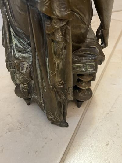 Eugene Laurent CLASSICAL WOMAN IN DRAPED GOWN WITH HARP BRONZE BY EUGENE LAURENT