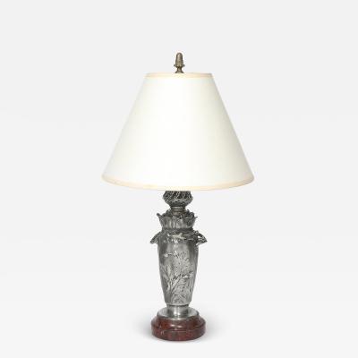 Eugene Leli vre Art Nouveau Rosso Levanto Marble Base Pewter Table Lamp signed E Leli vre