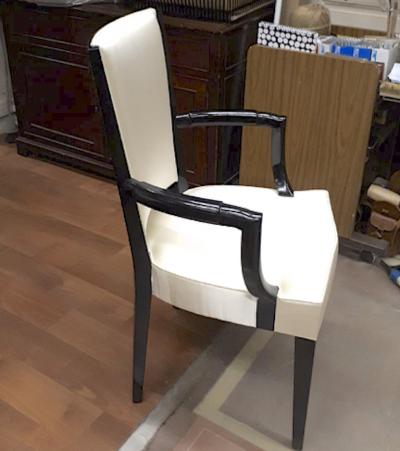 Eugene Printz Eugene Printz Documented Pair of Arm Chairs Fully Restored in Satin Silk