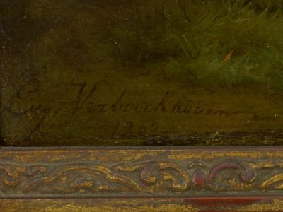 Eugene Verboeckhoven Sheep at Pasture 1862 Antique Oil Painting by Eugene Verboeckhoven