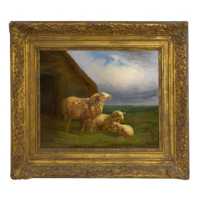 Eugene Verboeckhoven Sheep at Pasture 1862 Antique Oil Painting by Eugene Verboeckhoven