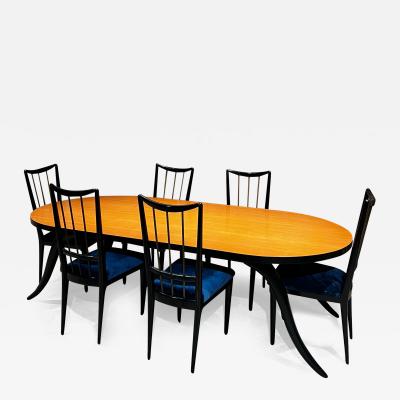 Eugenio Escudero 1950s Eugenio Escudero Ebonized Mahogany Dining Set Six Velvet Chairs Mexico