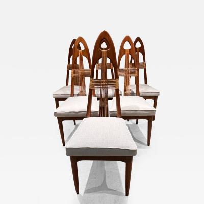 Eugenio Escudero 1950s Mexico Six Spectacular Gothic Dining Chairs Mahogany and Cane Cross