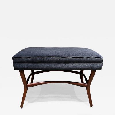 Eugenio Escudero 1950s Modernist Bench in Mahogany Wood New Cushioned Gray Seat Mexico