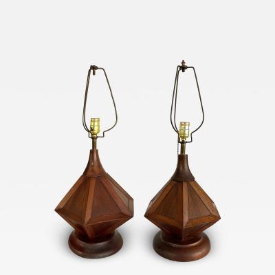 Eugenio Escudero Mid Century Modern Wooden Modernist Table Lamps Pair