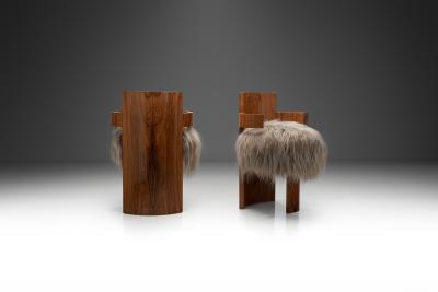 Europe 1930s Pair of Art Deco Chairs with Seats in Longhair Fabric Europe 1930s