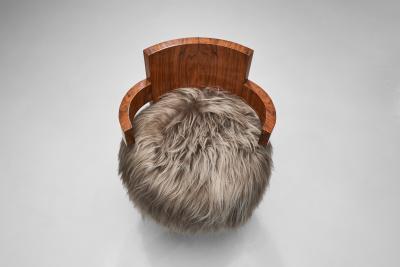 Europe 1930s Pair of Art Deco Chairs with Seats in Longhair Fabric Europe 1930s