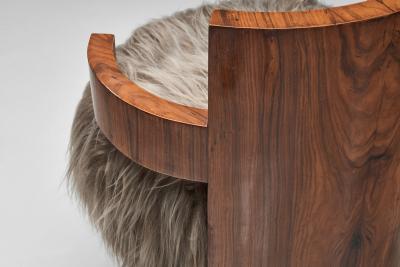 Europe 1930s Pair of Art Deco Chairs with Seats in Longhair Fabric Europe 1930s