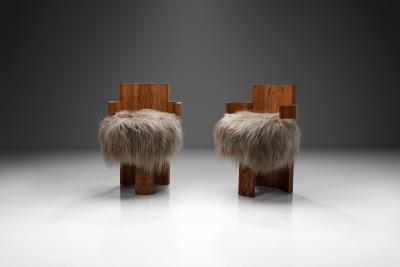 Europe 1930s Pair of Art Deco Chairs with Seats in Longhair Fabric Europe 1930s