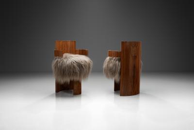 Europe 1930s Pair of Art Deco Chairs with Seats in Longhair Fabric Europe 1930s