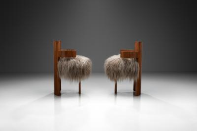 Europe 1930s Pair of Art Deco Chairs with Seats in Longhair Fabric Europe 1930s