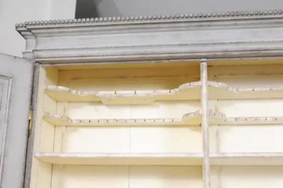 European 1800s Two Part Painted Wood Secretary with Slanted Front Desk