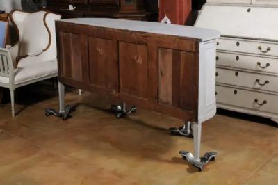 European 1830s Painted Demilune Sideboard with Three Drawers and Rounded Doors