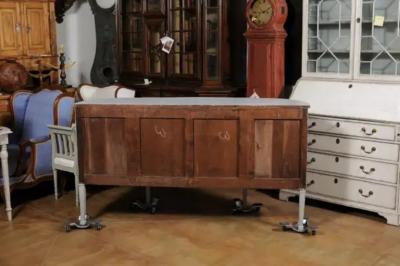 European 1830s Painted Demilune Sideboard with Three Drawers and Rounded Doors