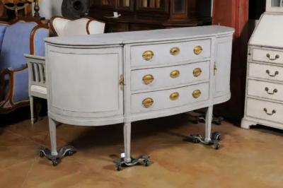 European 1830s Painted Demilune Sideboard with Three Drawers and Rounded Doors