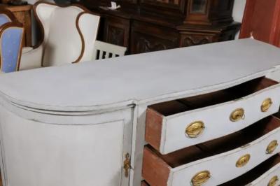 European 1830s Painted Demilune Sideboard with Three Drawers and Rounded Doors