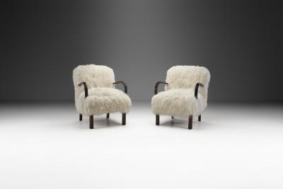 European Armchairs in Mongolian Shearling Europe ca 1950s