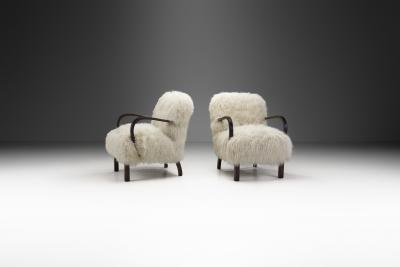 European Armchairs in Mongolian Shearling Europe ca 1950s