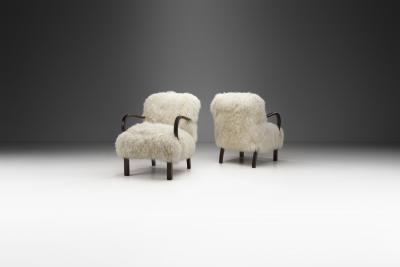 European Armchairs in Mongolian Shearling Europe ca 1950s