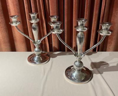 European Art Deco 925 Silver Pair of Candlesticks
